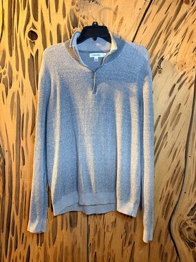 Calvin Klein Men's Half-Zip Sweater Gray Two-Toned Liquid Touch Soft Cotton L